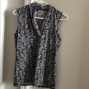 Anne Klein Printed Pleated V-neck Top